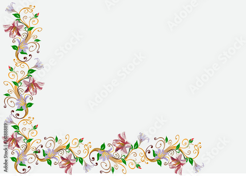 Fototapeta Naklejka Na Ścianę i Meble -  light lily flowers corner illustration