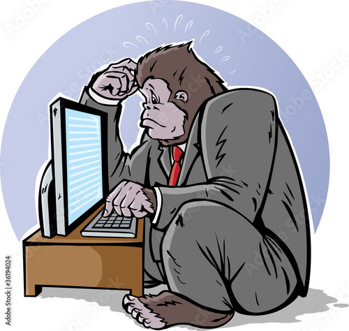 Confused business gorilla on computer