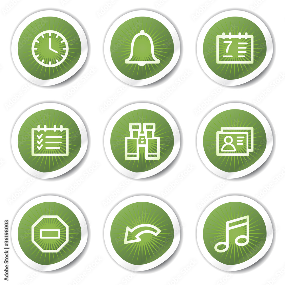 Organizer web icons, green stickers Organizer web icons, green stickers