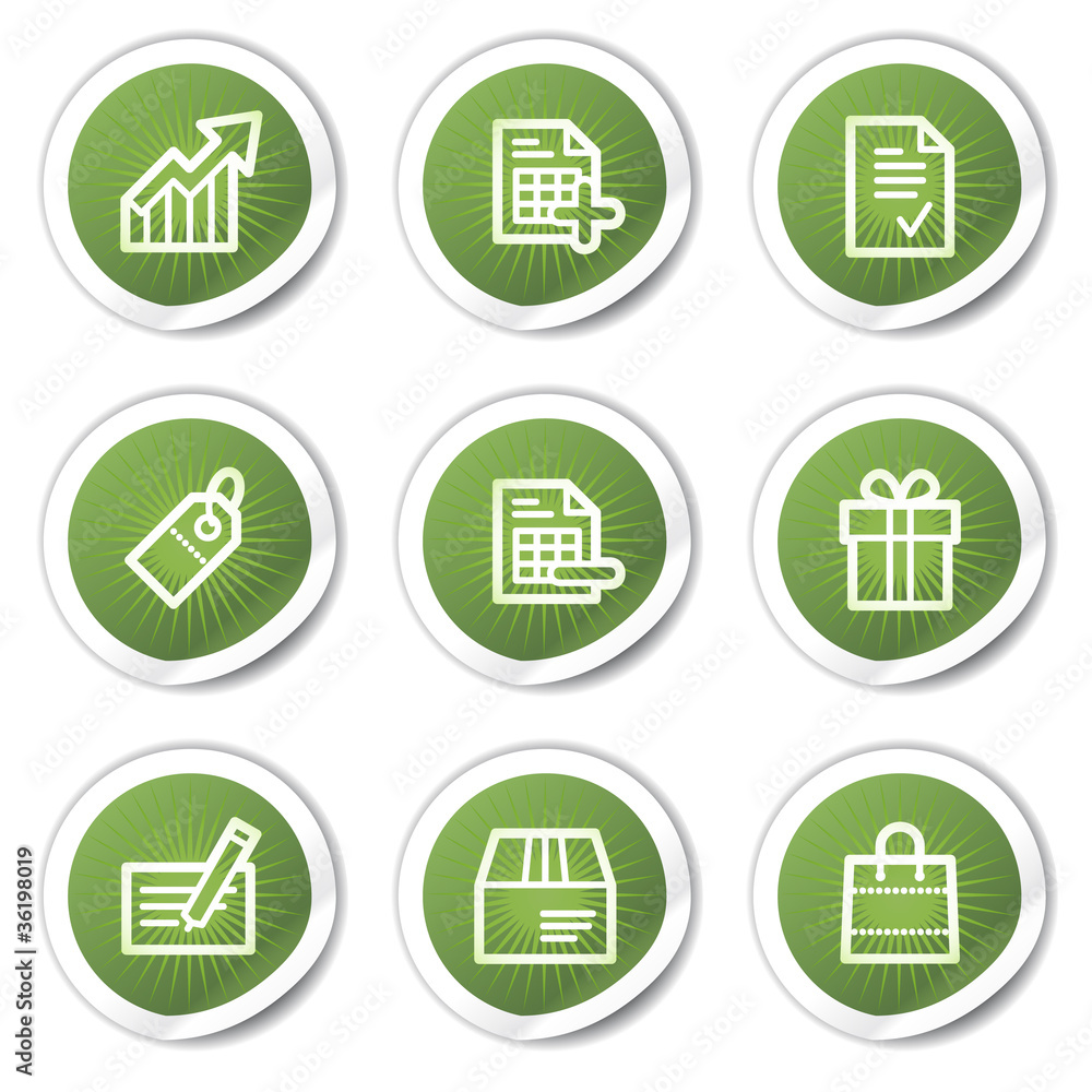 Shopping web icons set 1, green stickers Shopping web icons set 1, green stickers
