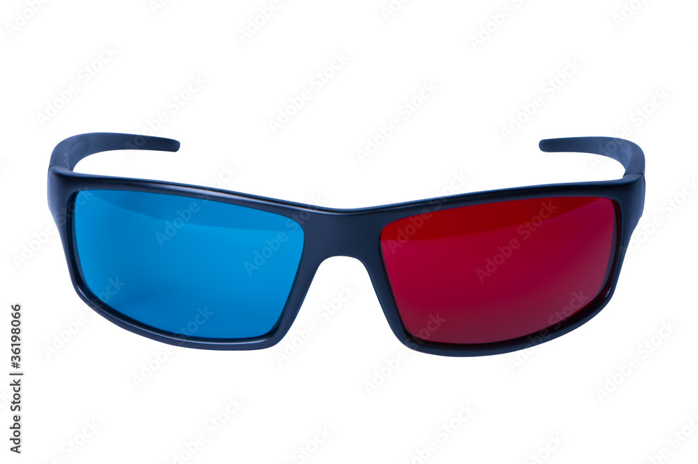Eye glasses for 3-D video, cinema and movies isolated.