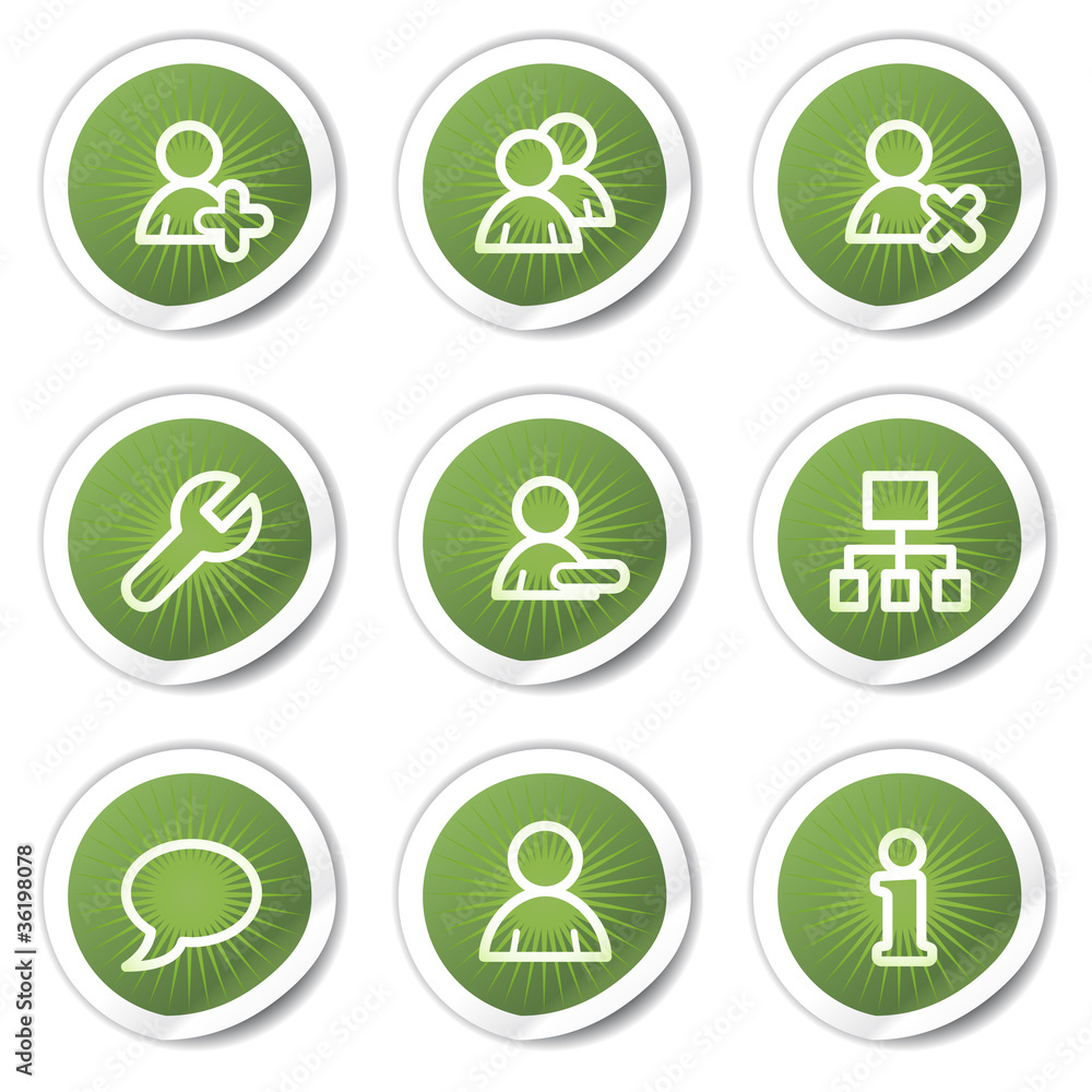 Users web icons, green stickers Users web icons, green stickers