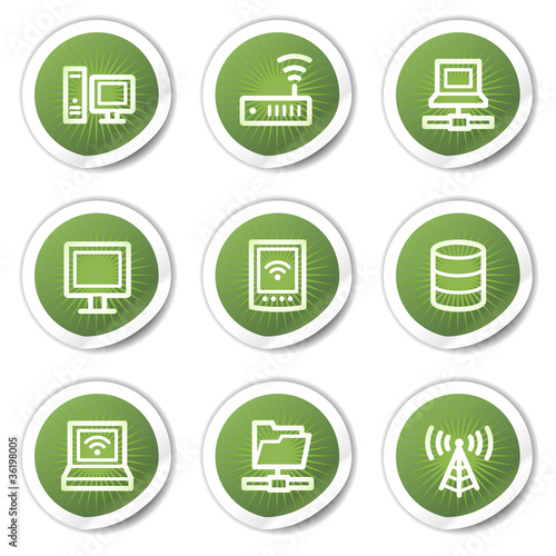 Network web icons, green stickers