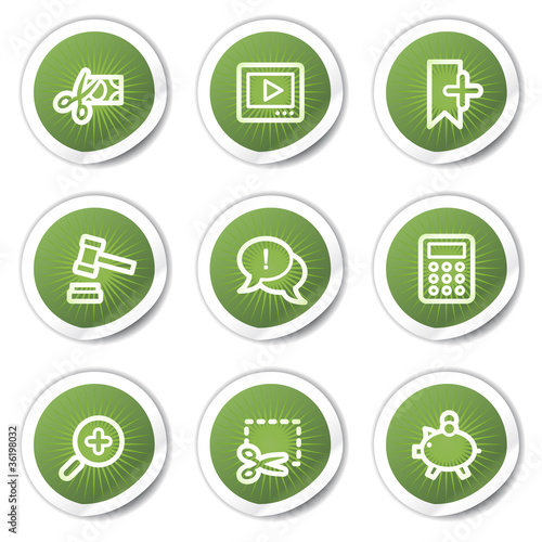 Shopping web icons set 3, green stickers