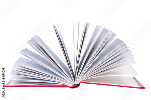 Open book on white background isolated.