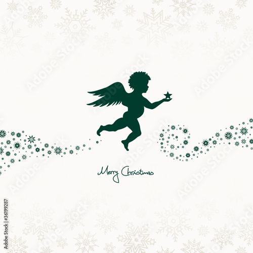 Flying Christmas Angel Holding Star Green