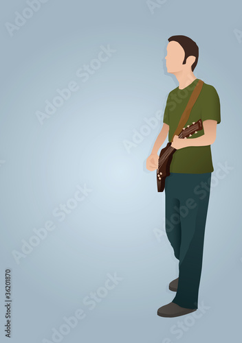 Man playing guitar isolated on grey background