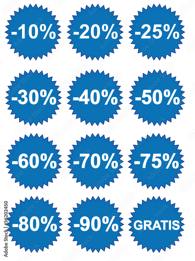Rabatt Button 10 - 90%, Gratis Rabatt Button 10 - 90%, Gratis