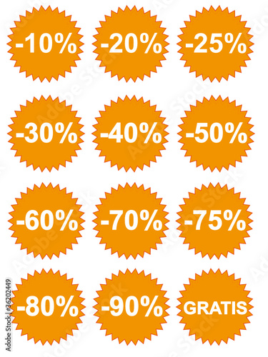 Rabatt Button 10 - 90%, Gratis