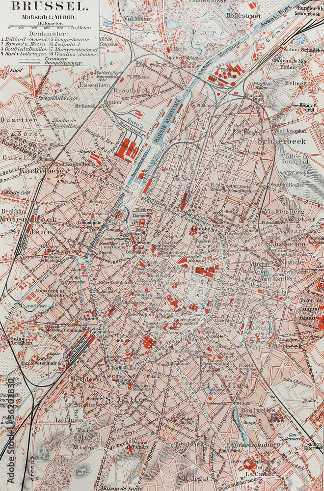 Naklejka premium Old map of Brussels