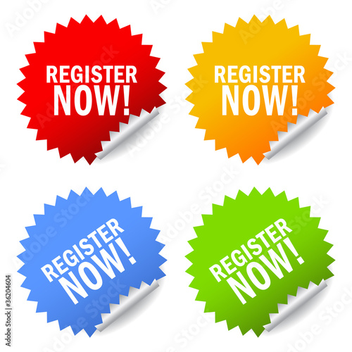 Register now vector stickers