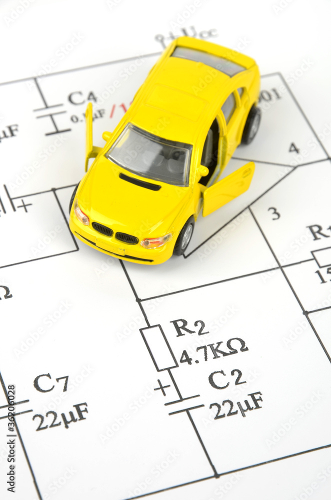 Circuit diagram and toy car Stock Photo Adobe Stock