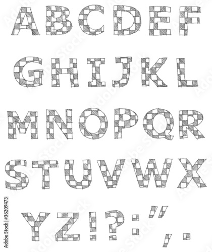 Hand written checkered alphabet