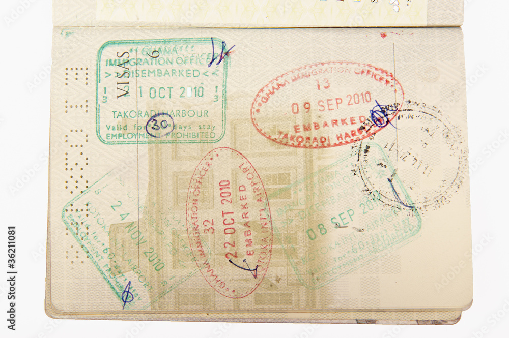 Immigration stamps passport