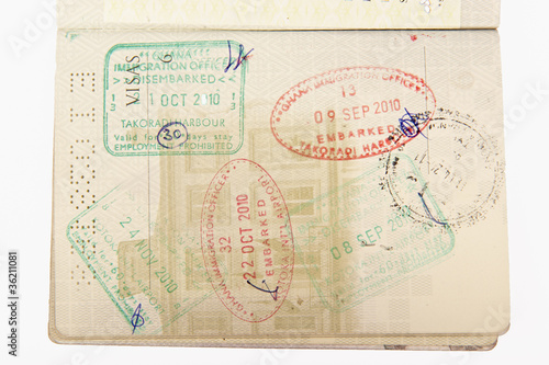 Immigration stamps passport