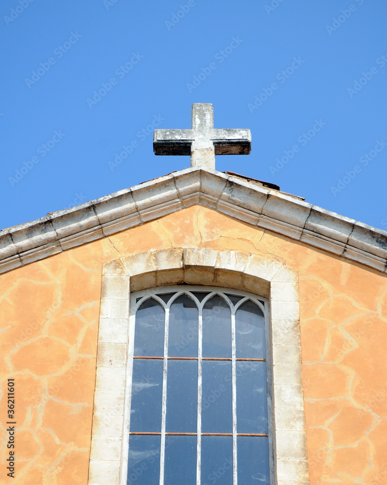 ochre painted St Michael's church in Roussillon, France