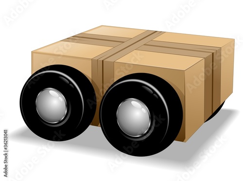 Scatola Cartone Trasporto su Ruote-Cardboard Box with Tyres