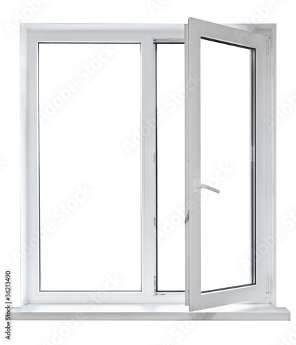 White plastic double door window isolated on white background photo