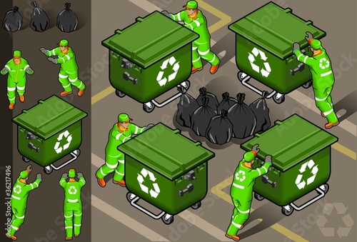 isometric set of garbage man four position
