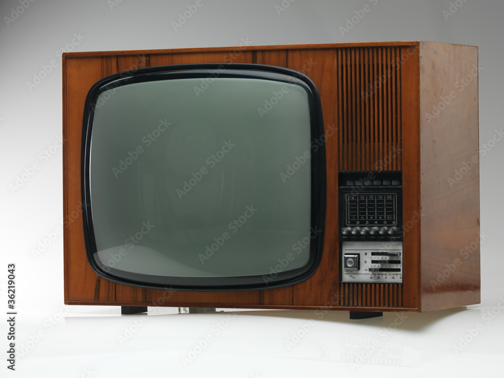 old tv set on gray background