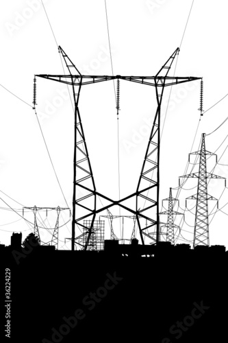 Silhouette of a high-voltage line