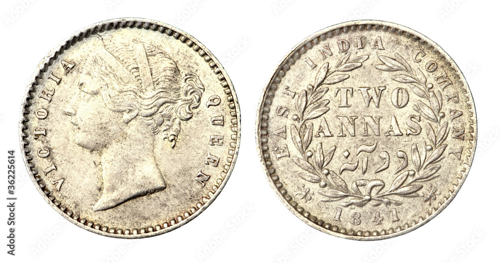 Old Indian Two Anas Coin of 1841 Old Indian Two Anas Coin of 1841