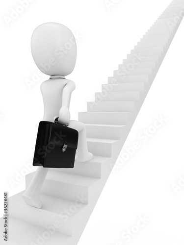 3D render of a man ruuning upstairs photo