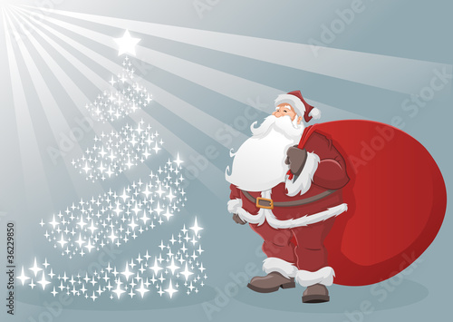 Santa Claus and bright christmas tree