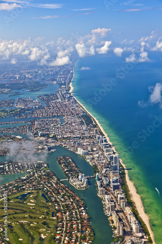 aerial of coastline Miami