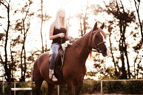 Pretty blonde and horse