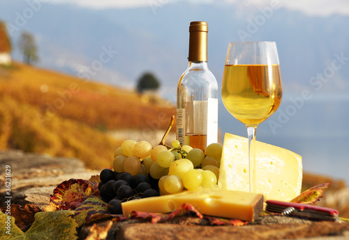 Fototapeta Naklejka Na Ścianę i Meble -  Wine, grapes and cheese. Lavaux region, Switzerland