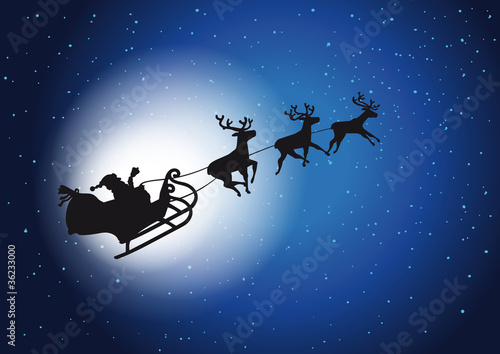 Fliegender Santa Claus mit Rentieren als Schattenriss