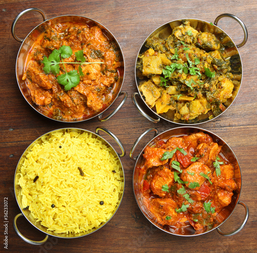 Indian Curries and Rice Food