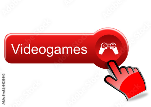 Videogames button with red hand