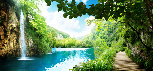 Wandcirkels Watervallen Waterval in mystiek bos  © Iakov Kalinin