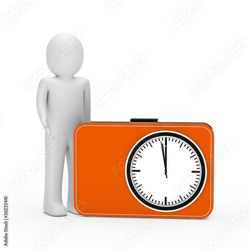 3d man orange time clock
