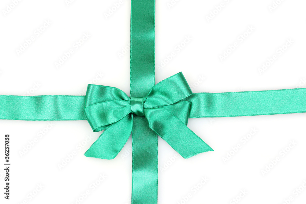 Green ribbon and bow isolated on white background Green ribbon and bow isolated on white background