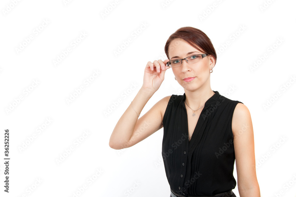 business woman holding her glasses