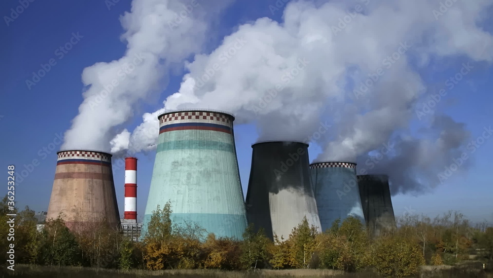 thermoelectric plant against the blue sky, timelapse thermoelectric plant against the blue sky, timelapse
