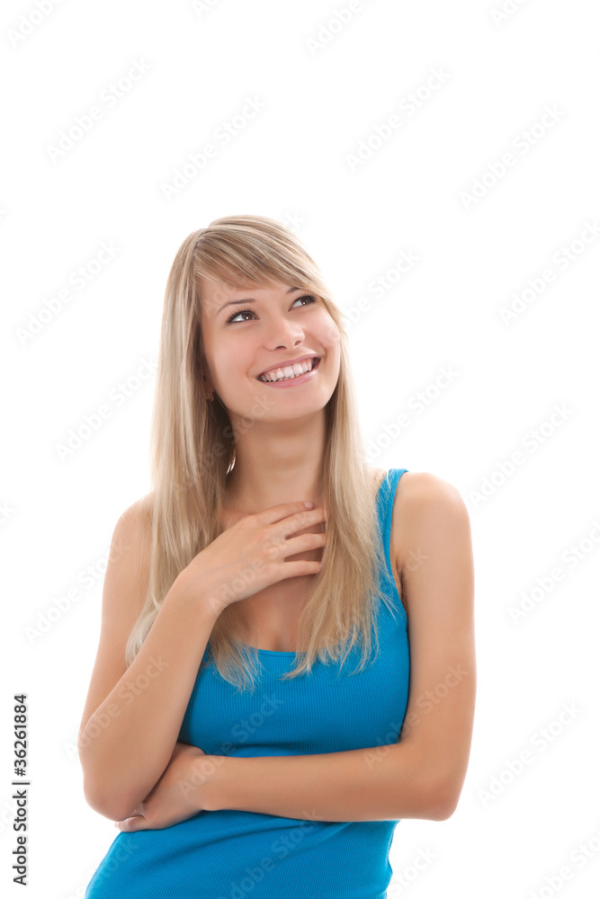 attractive teenage girl smile think looking up attractive teenage girl smile think looking up