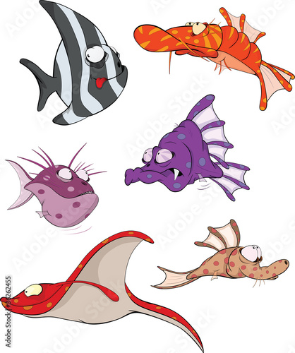 Deep water fish.Coral small fish Clip Art. Cartoon