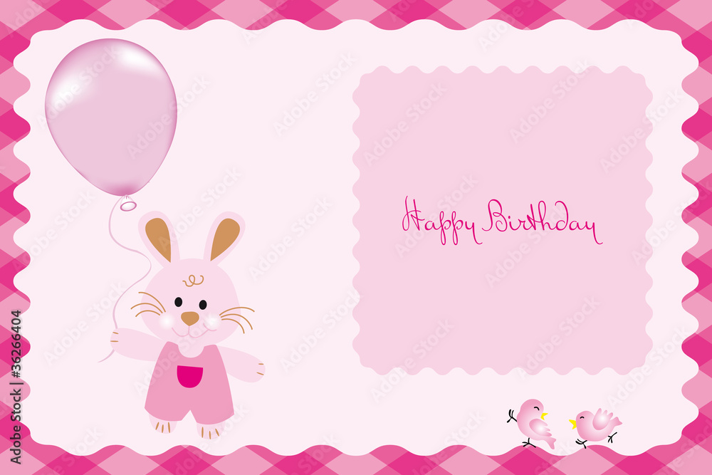 Cute birthday card with bunny in vectors