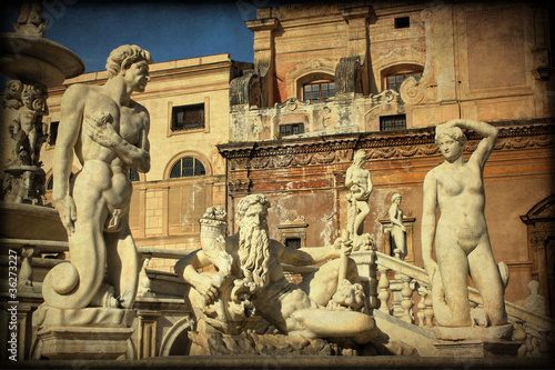 Piazza Pretoria, Palermo, texture retro photo