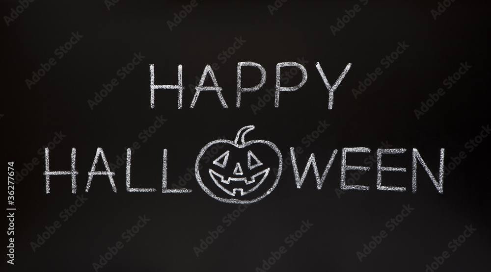 Fototapeta premium Happy Halloween on Blackboard