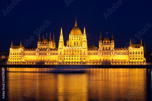 Parliament of Hungary at night in Budapest