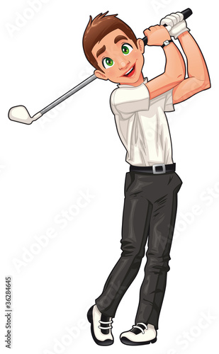Golf player. Vector cartoon and isolated sport character.