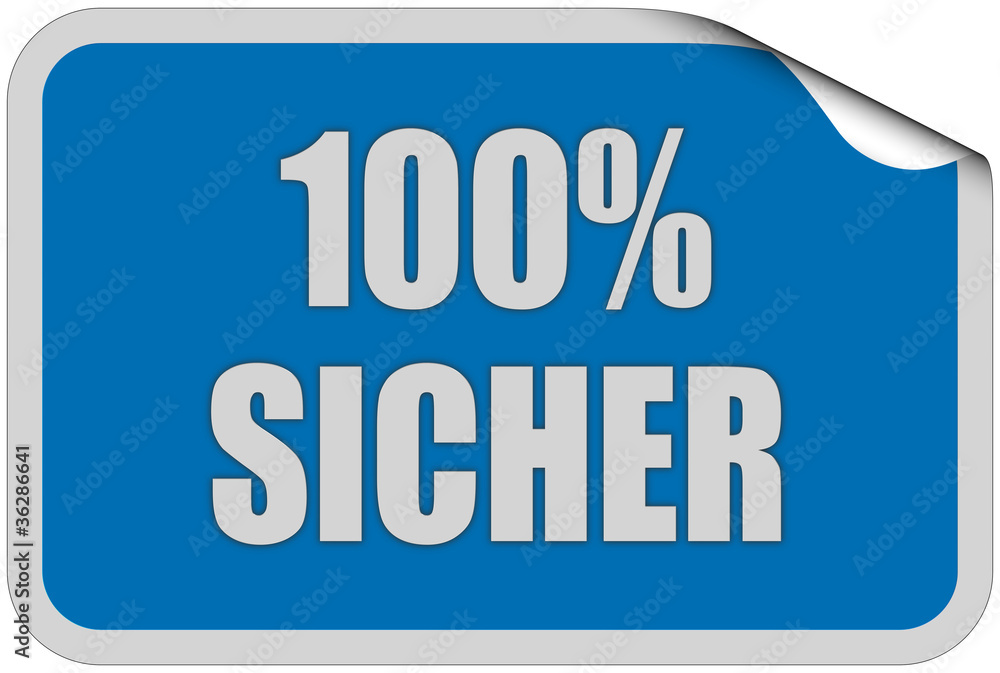 Sticker blau eckig curl oben 100% SICHER Sticker blau eckig curl oben 100% SICHER