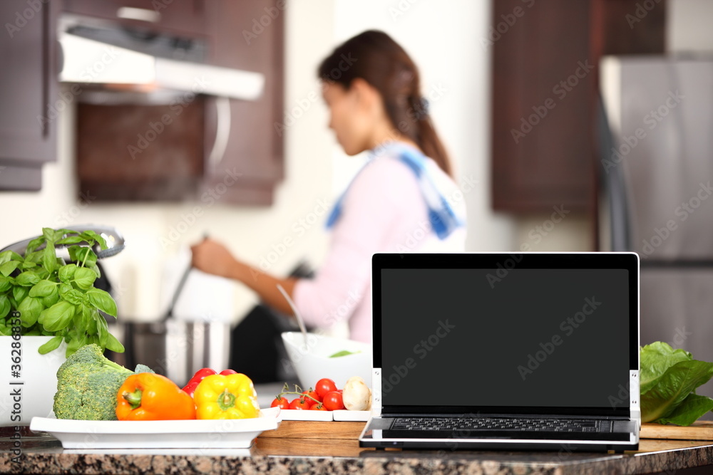 cooking and computer laptop concept cooking and computer laptop concept