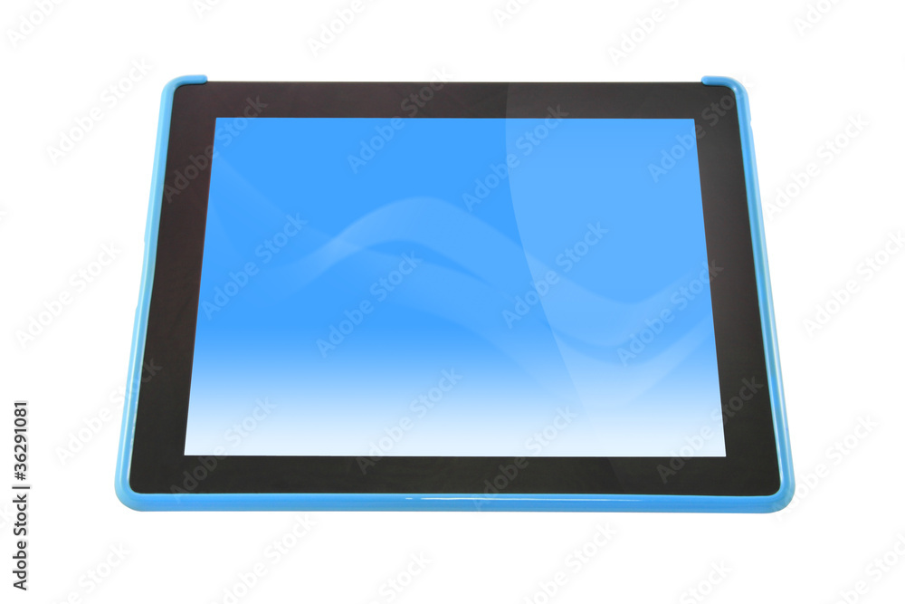 Tablet computer device blue screen on white background. Tablet computer device blue screen on white background.
