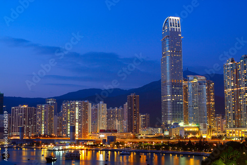 Photography Twilight blue hour at hongkong downtown.